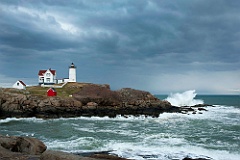 Storm Clouds Over Nubble Lighthouse with Waves Crashing